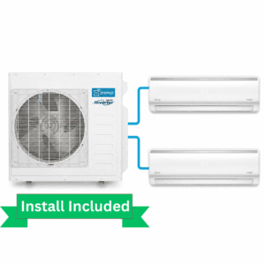 Zero 2 Zone (2 Head) Ductless Multi-Zone Heat Pump System – 18,000 BTU (2 × 9,000 BTU)