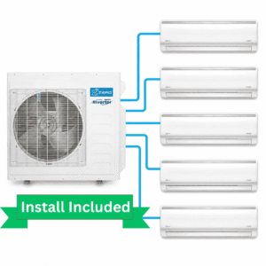 Zero 5 Zone (5 Head) Ductless Multi-Zone Heat Pump System – 48,000 BTU (5 × 9,000 BTU)